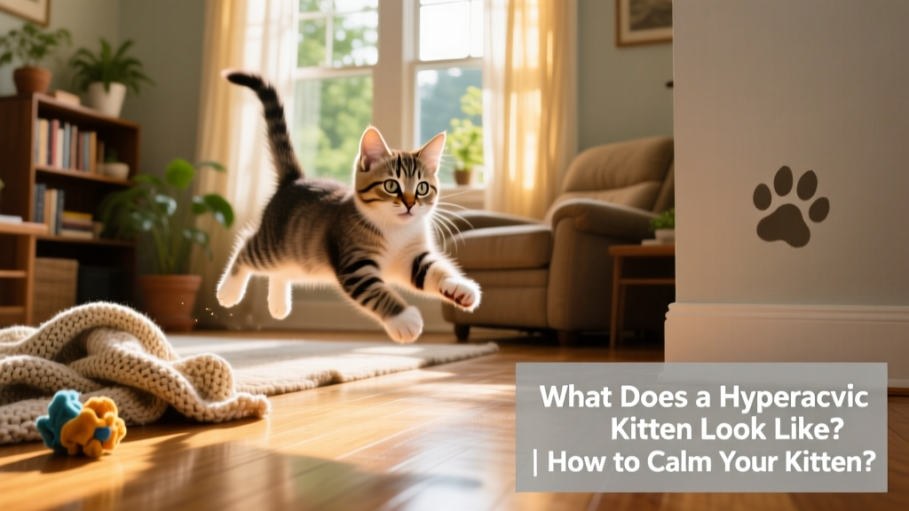 A playful kitten mid-zoom, dashing across a sunlit living room floor