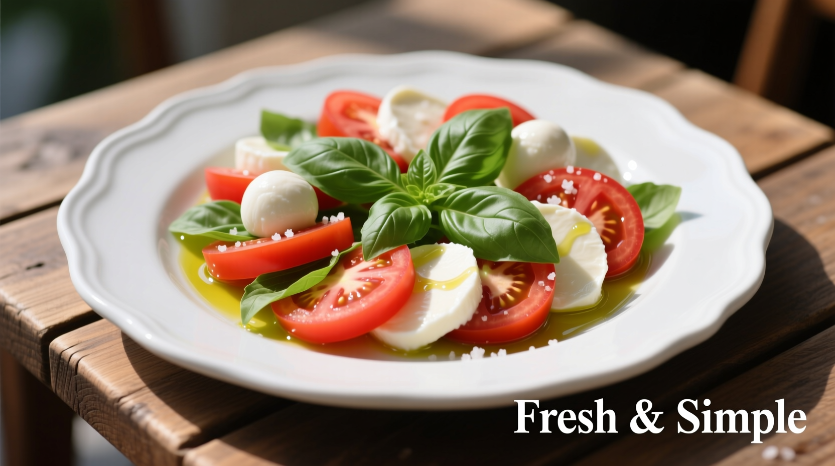 Fresh tomato basil and mozzarella appetizer on white platter