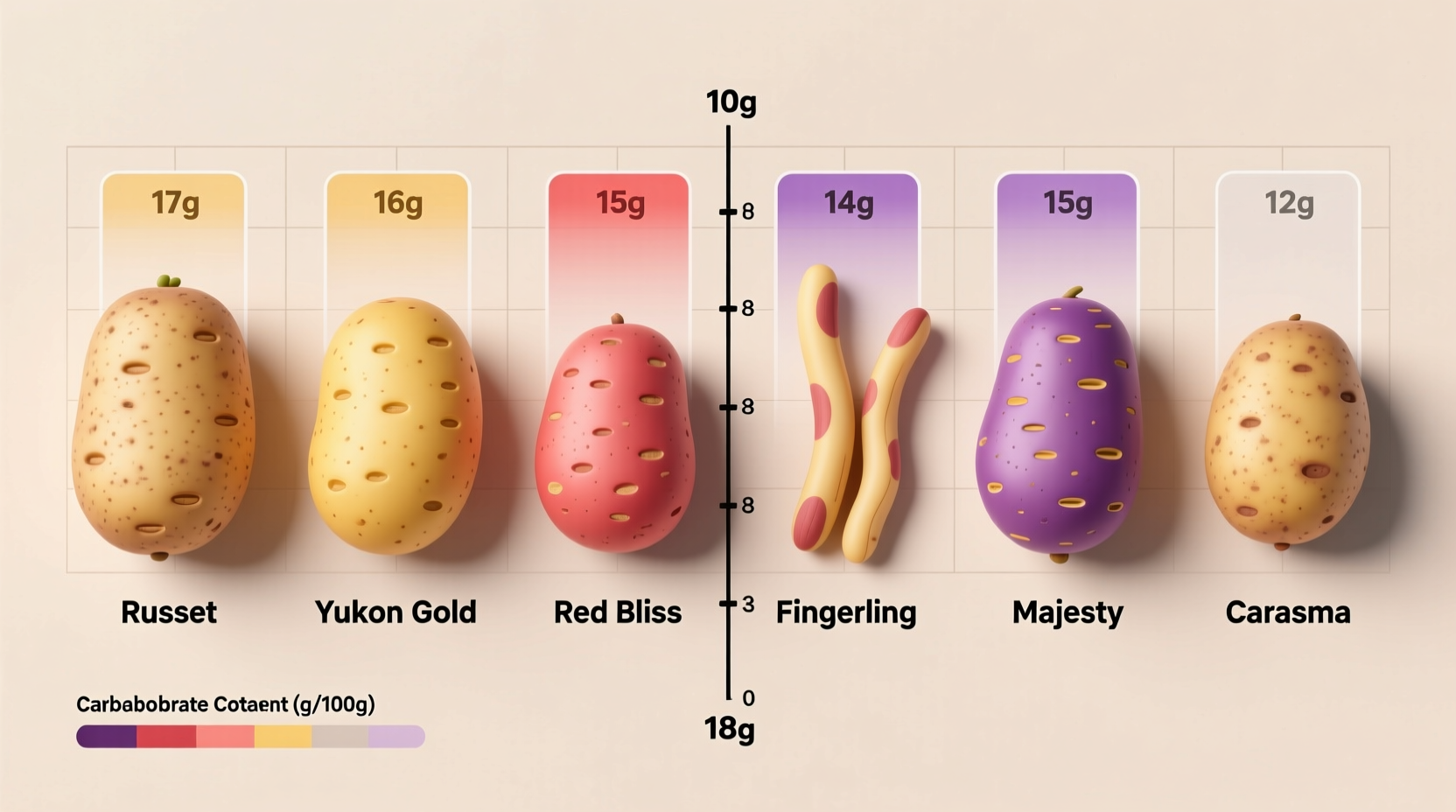 Different potato varieties showing carbohydrate content comparison
