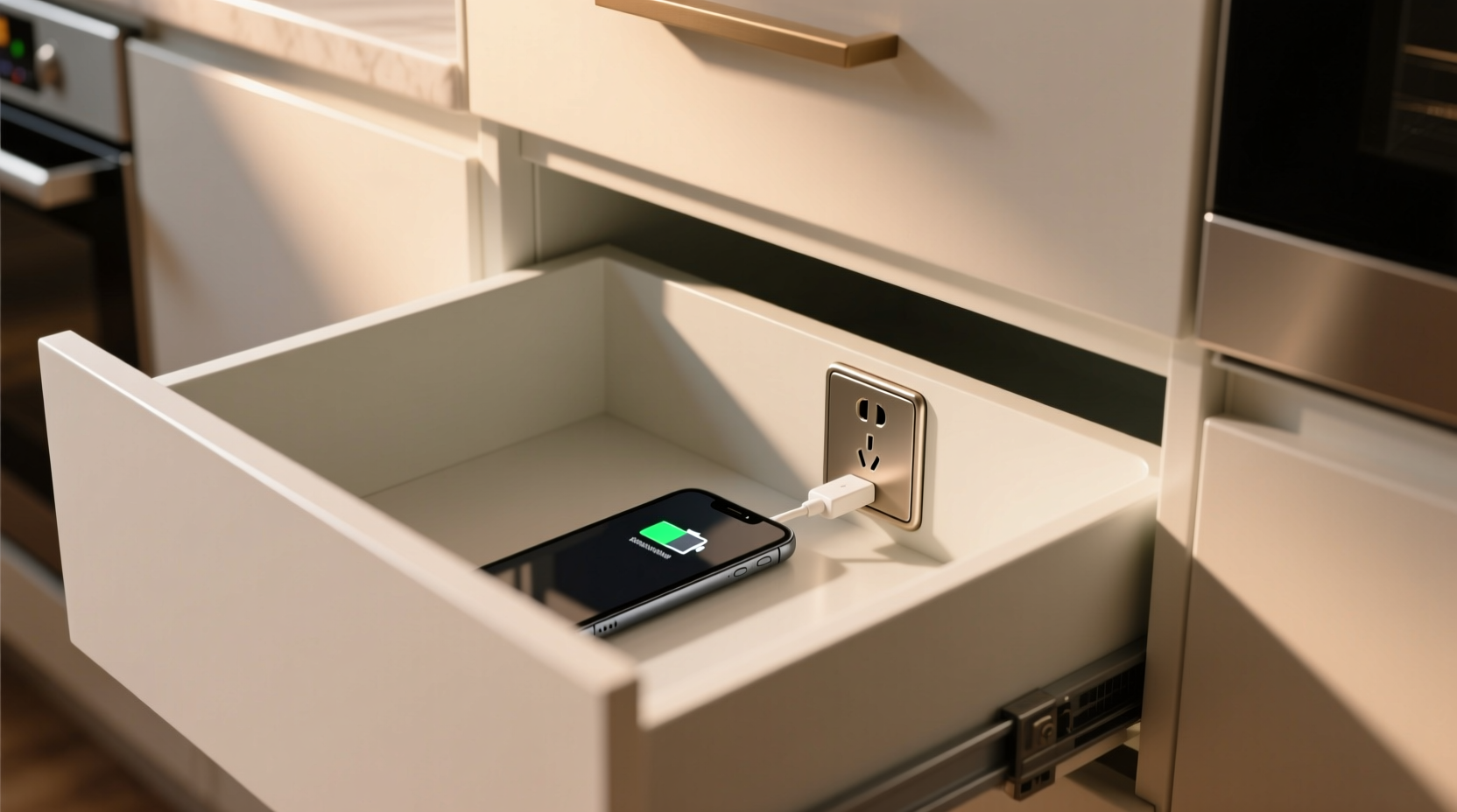 install an outlet in a drawer for convenient gadget cha
