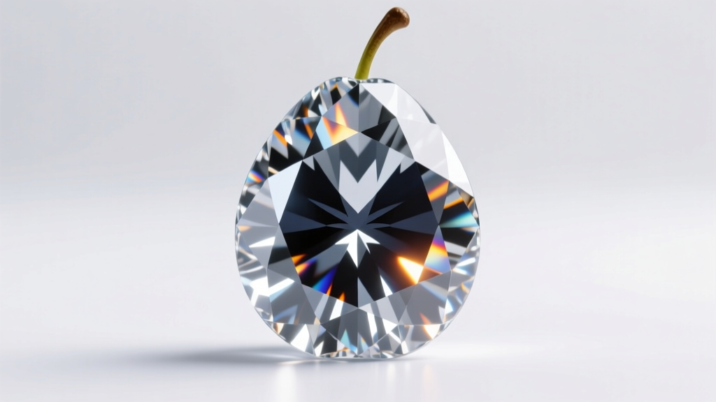 Macro photo of a pear diamond showing a dark bow-tie effect across the center, illuminated by soft directional studio lighting