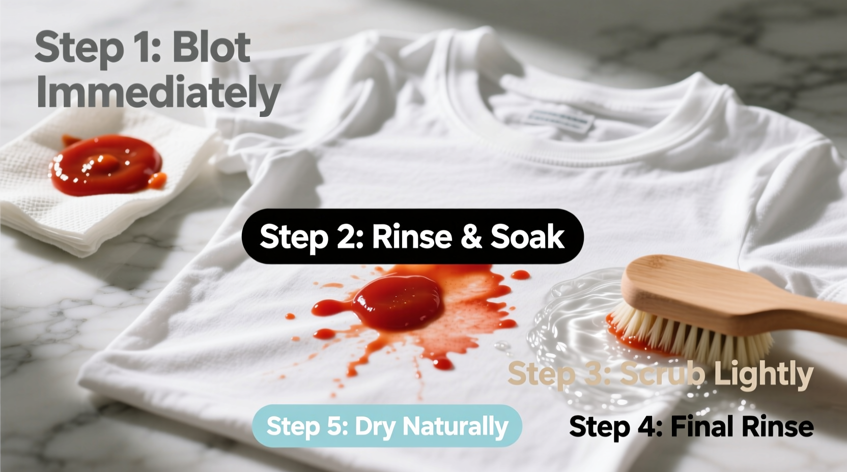 Tomato sauce stain removal process steps