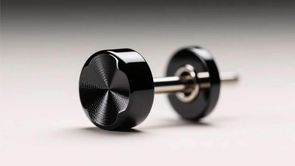 Macro view of an 18-gauge surgical steel earring post with smooth black PVD finish, lit by bright, clean jewelry studio lighting