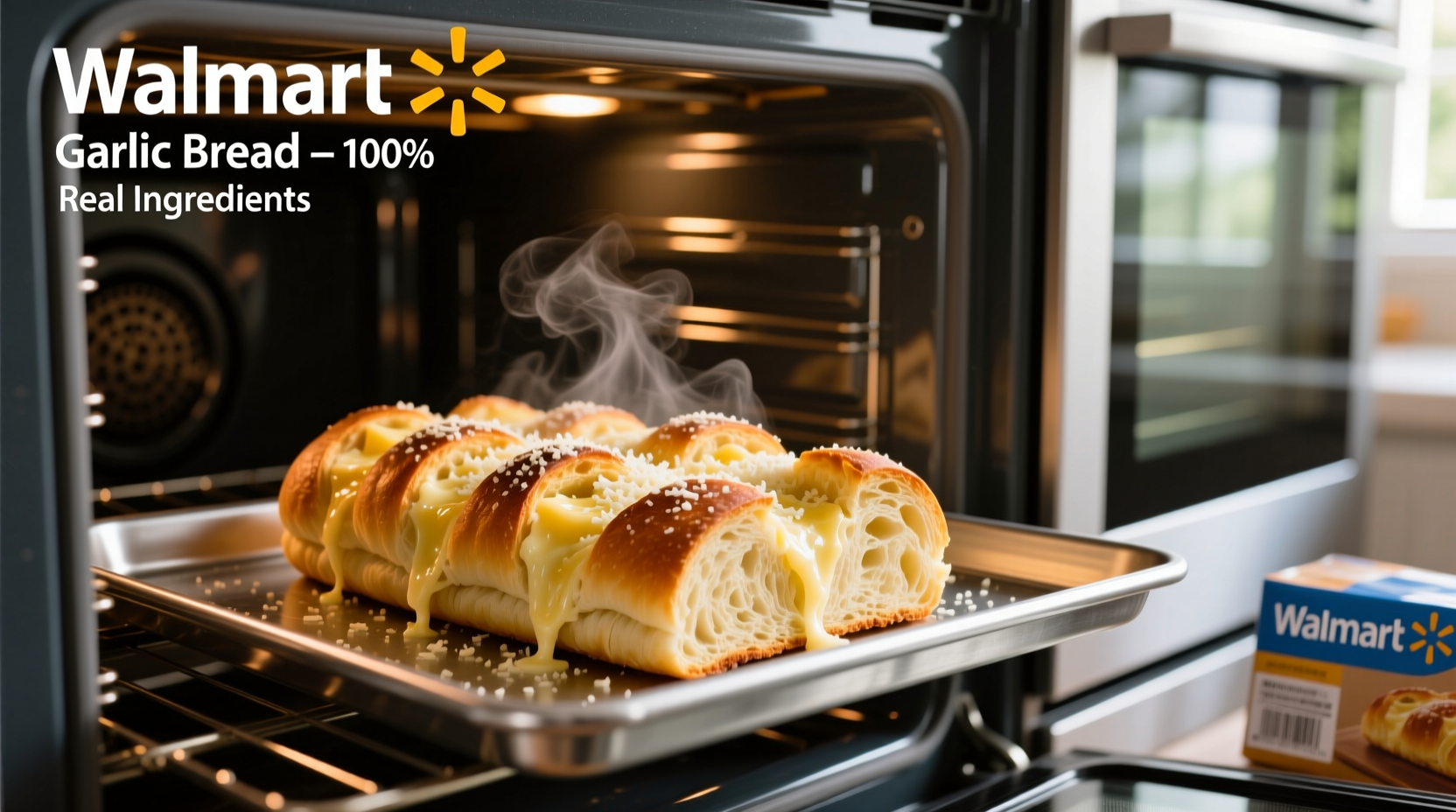 Walmart garlic bread baking in oven