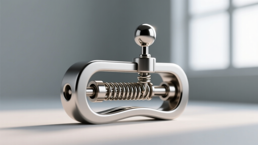 Close-up of a spring-loaded titanium non-piercing nipple clip, highlighting the internal tension spring and smooth polished edges
