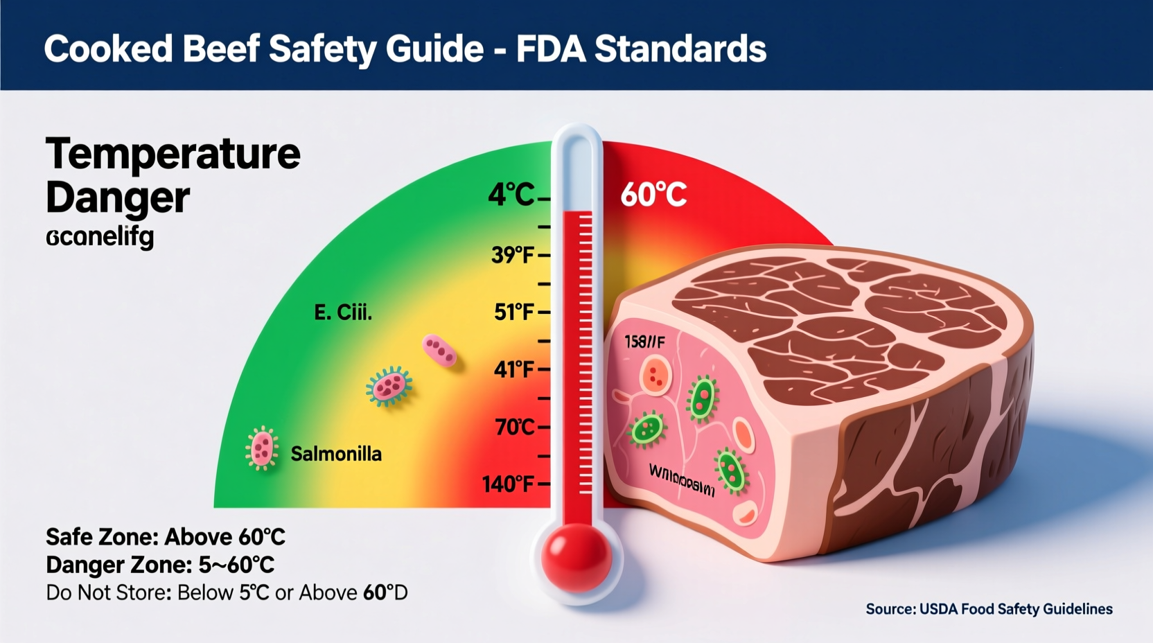 Temperature danger zone chart for cooked beef safety