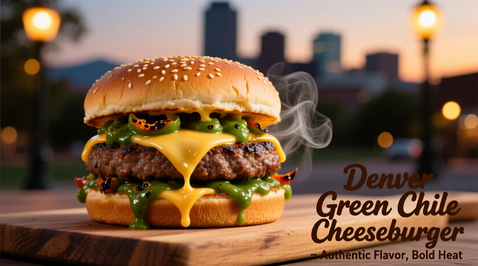 Denver green chile cheeseburger with melted cheese