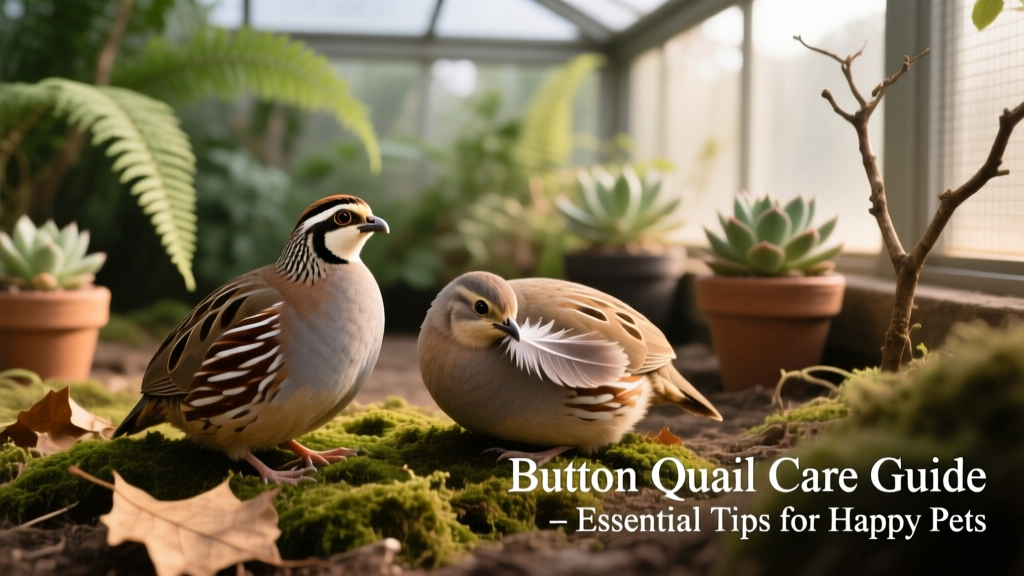 A pair of button quail resting on natural substrate in a well-planted, spacious enclosure