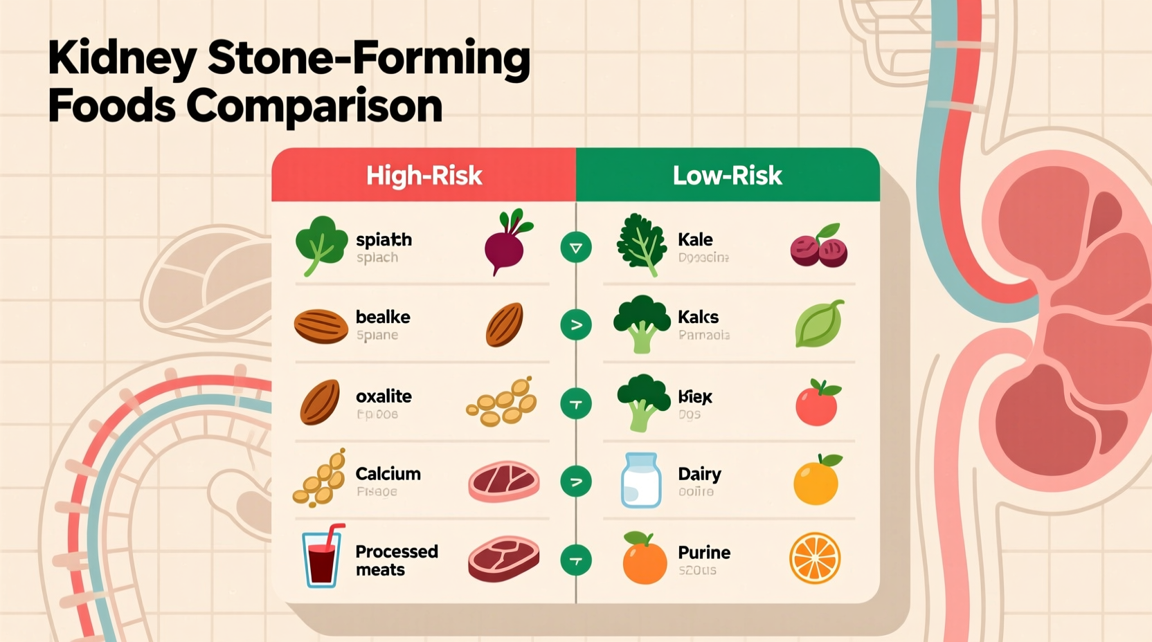Kidney stone forming foods comparison chart