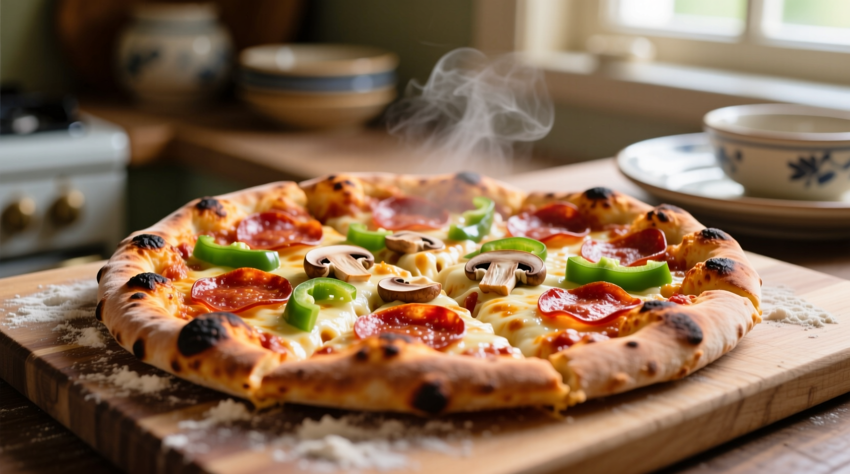 Perfectly cooked frozen pizza with golden crust