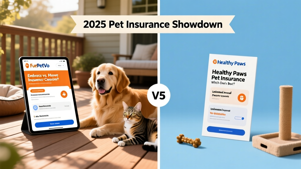 Side-by-side comparison graphic showing key features of FurPetVo and Healthy Paws pet insurance plans