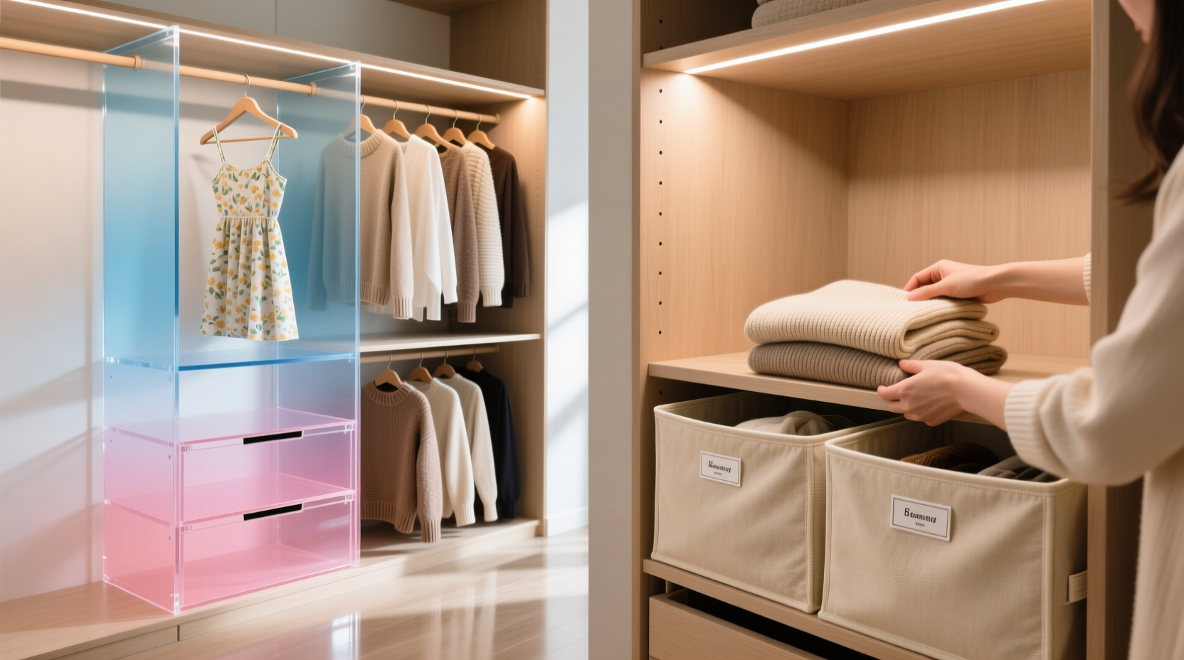 closet organization tips acrylic vs fabric drawer organizers