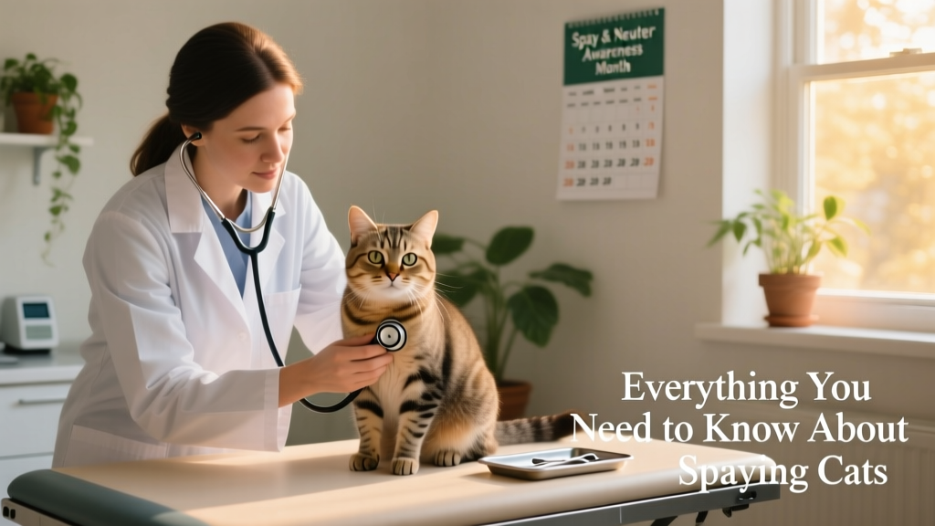Veterinarian gently examining a calm, relaxed cat before surgery