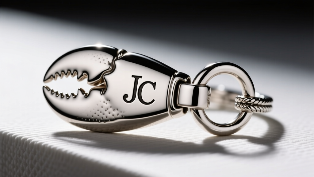 Close-up of a heavy lobster clasp on a chunky silver-tone chain, showing the stamped JC hallmark and thick soldered jump ring.