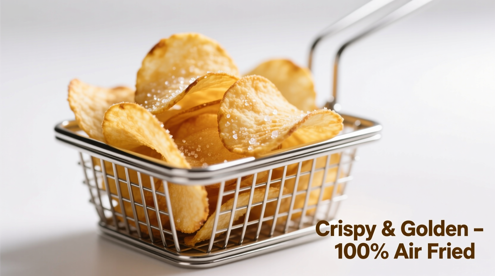 Perfect golden air fryer potato chips in basket