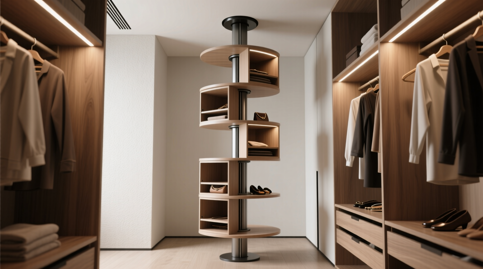 rotating closet shelves for petite wardrobes