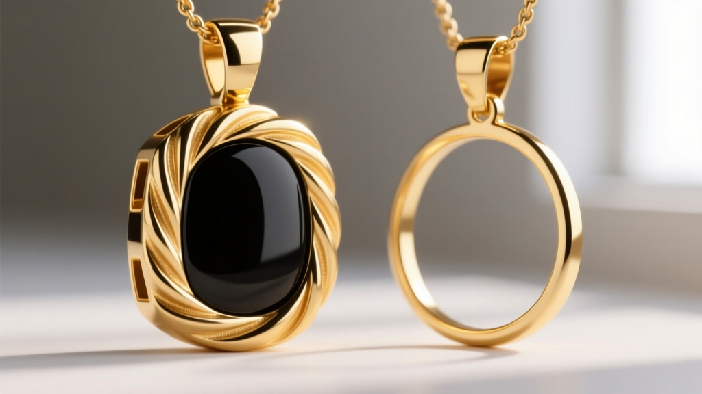 Macro photography comparing a 14k gold and 10k gold Aloha pendant edge, highlighting the thickness of the black enamel inlay
