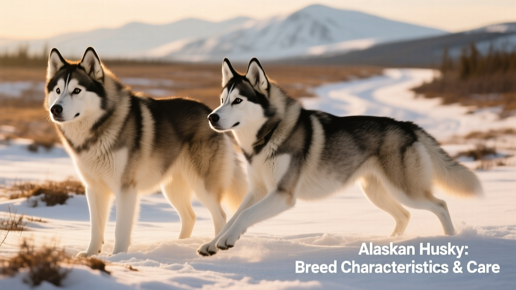 Two Alaskan huskies side-by-side—one from a distance line with a fuller coat and intense gaze, the other from a sprint line with a leaner build and alert posture—highlighting physical differences between the two working types