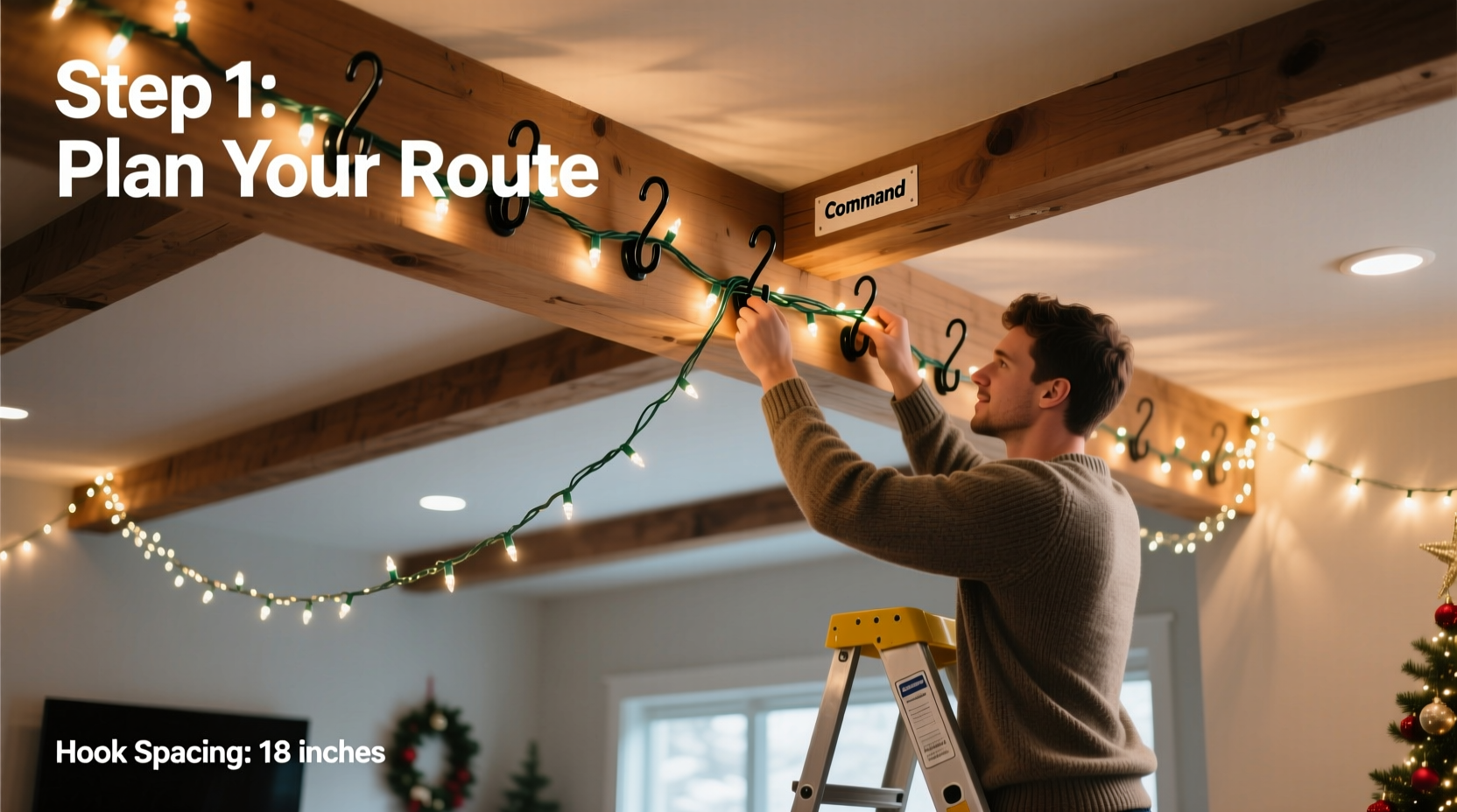 how to use command hooks to route christmas lights across ceilings