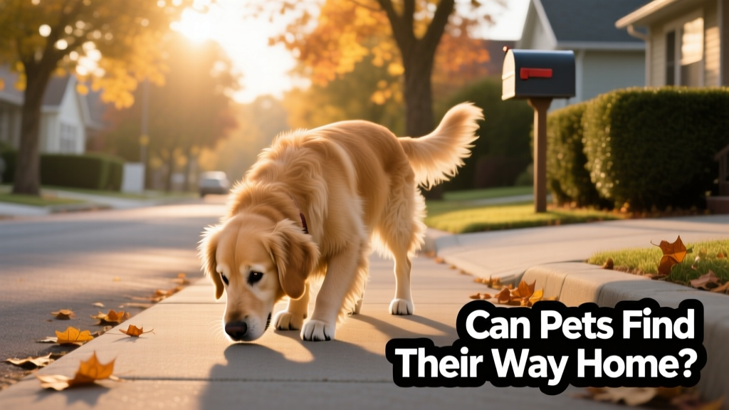A curious dog sniffing the ground along a quiet suburban street, head low and focused