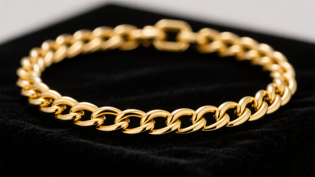 Side view of a solid 14k yellow gold cable chain necklace, showing uniform weld points and high-polish finish against dark velvet.