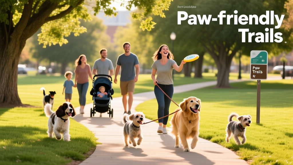 a tree-lined path in a dog-friendly park in Fort Collins