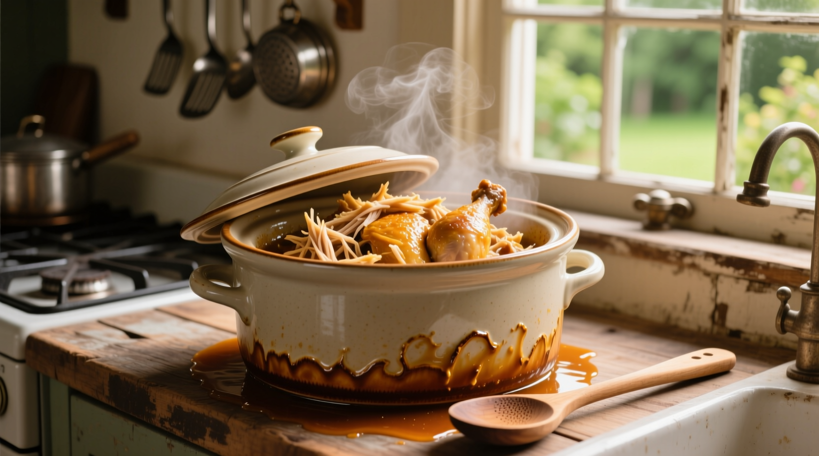 Perfectly cooked shredded chicken in slow cooker