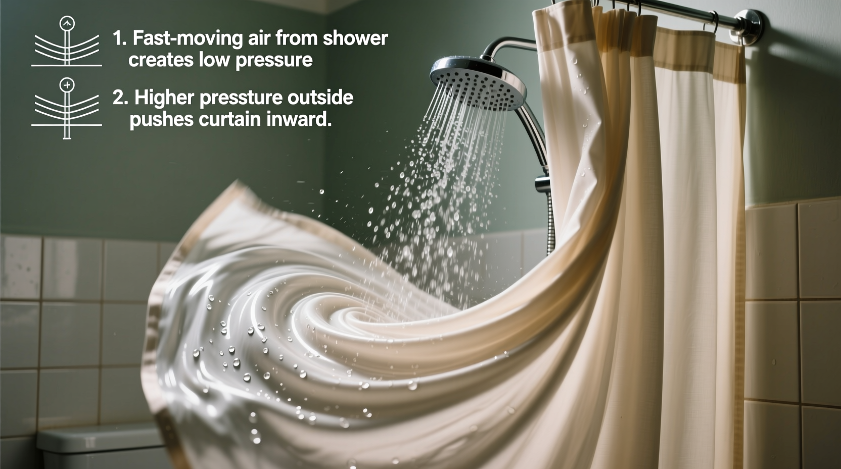 why is my shower curtain always blowing inward fluid dynamics explained simply