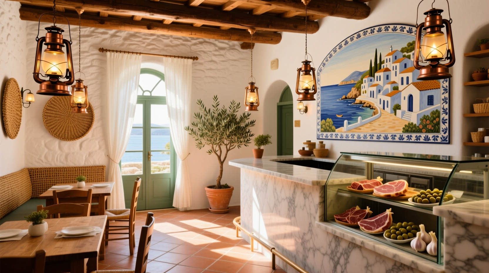 Garlic Crush restaurant interior with Mediterranean decor