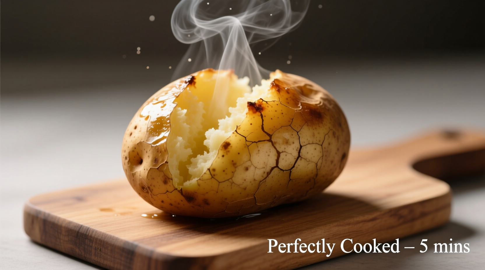 Perfectly cooked microwave baked potato with steam rising