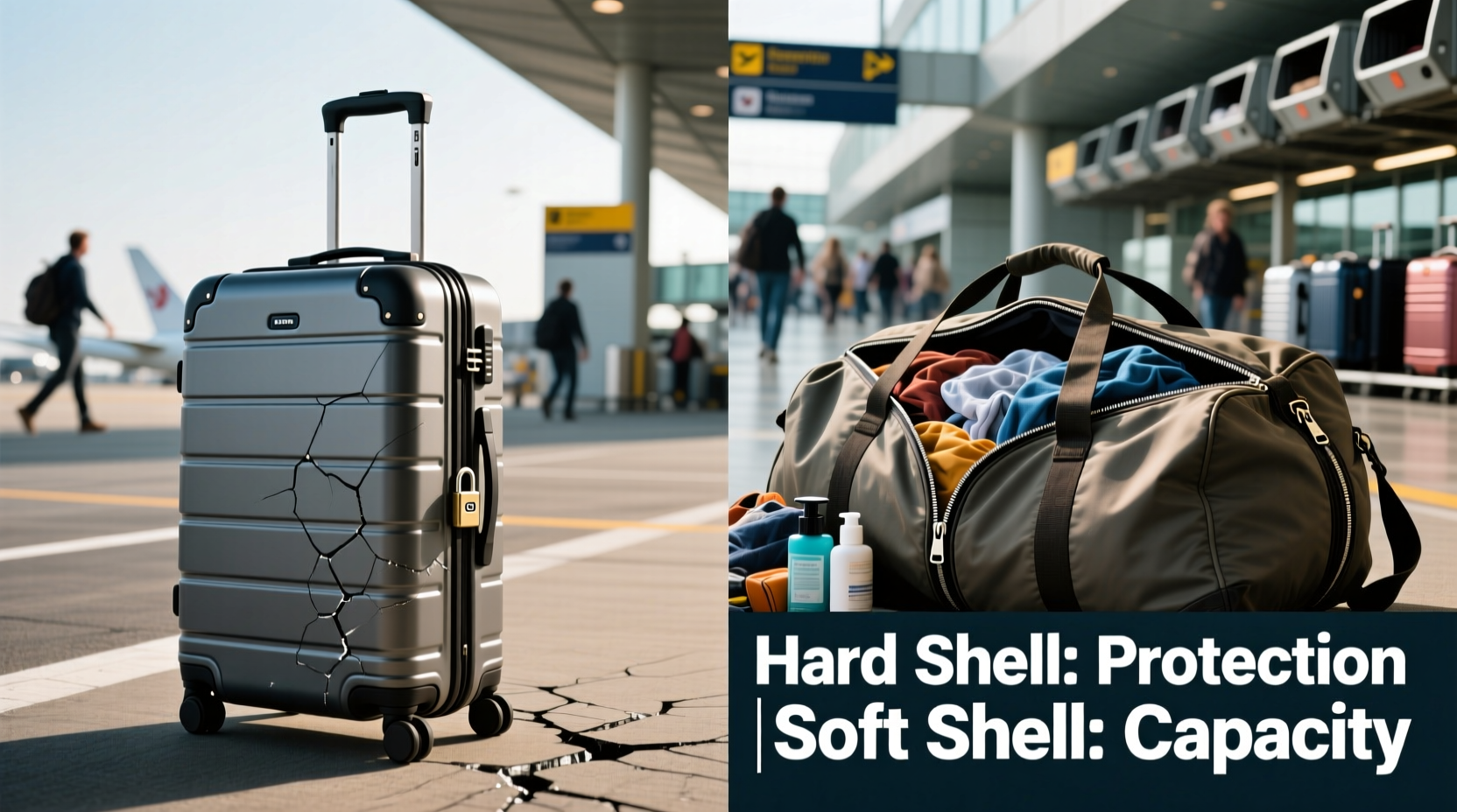hard luggage vs soft shell for international travel preventing cracks vs stuffing more in