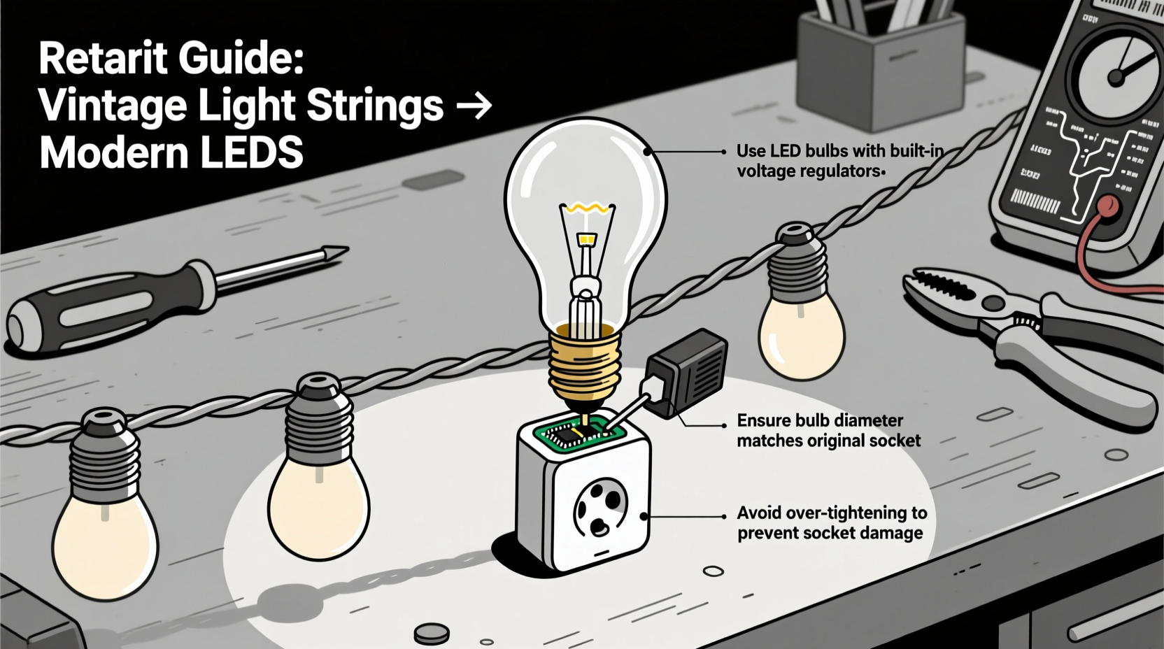 how to retrofit vintage light strings with modern led bulbs without changing socket polarity or risking burnout