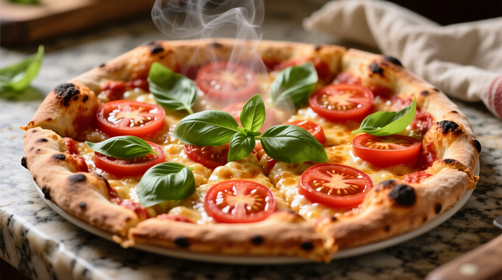 Fresh Italian tomato pie with basil garnish