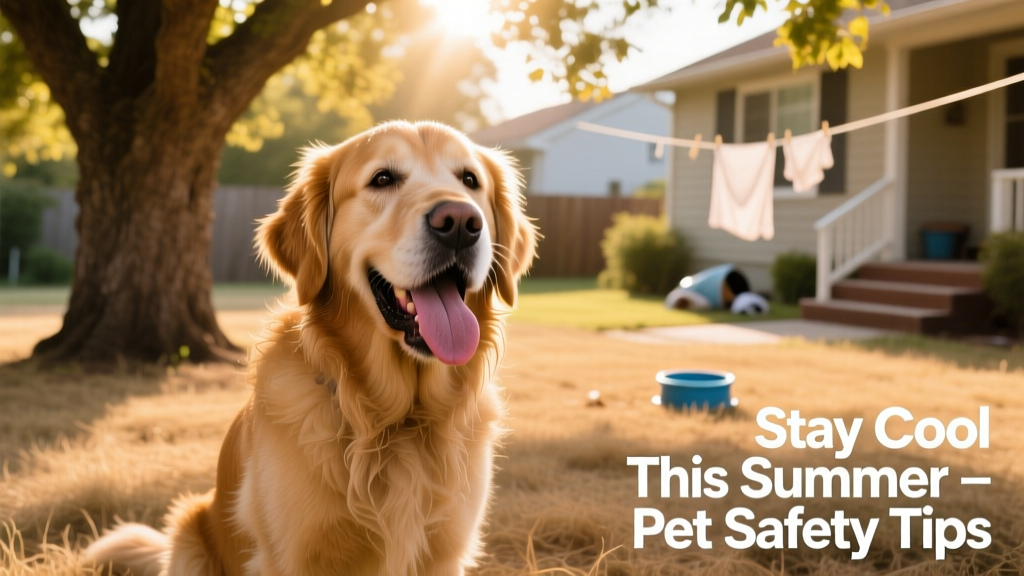 A dog panting in the shade on a sunny summer day