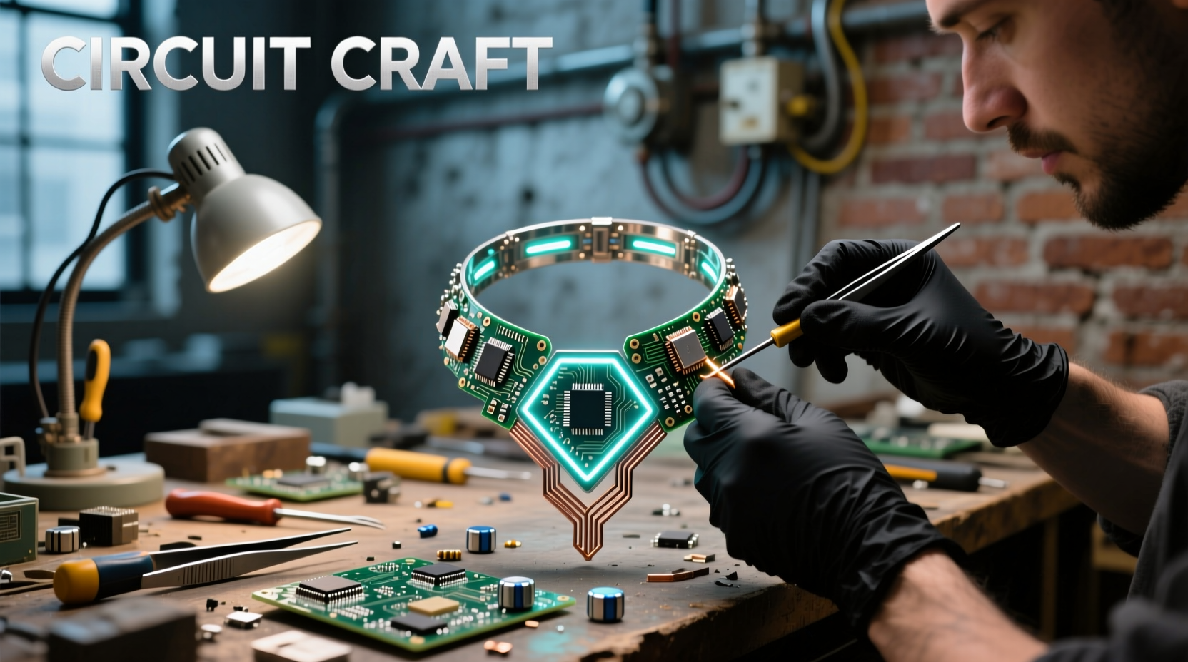 Artist transforming circuit boards into wearable jewelry pieces