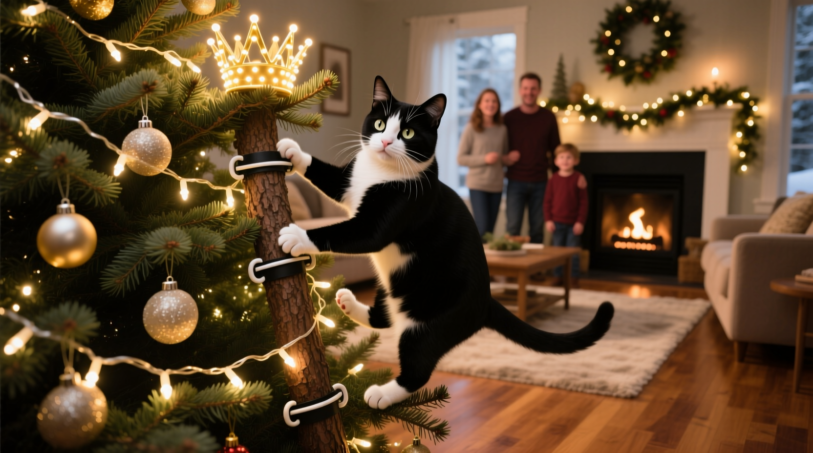 why does my cat climb the christmas tree and how secure lighting helps prevent falls