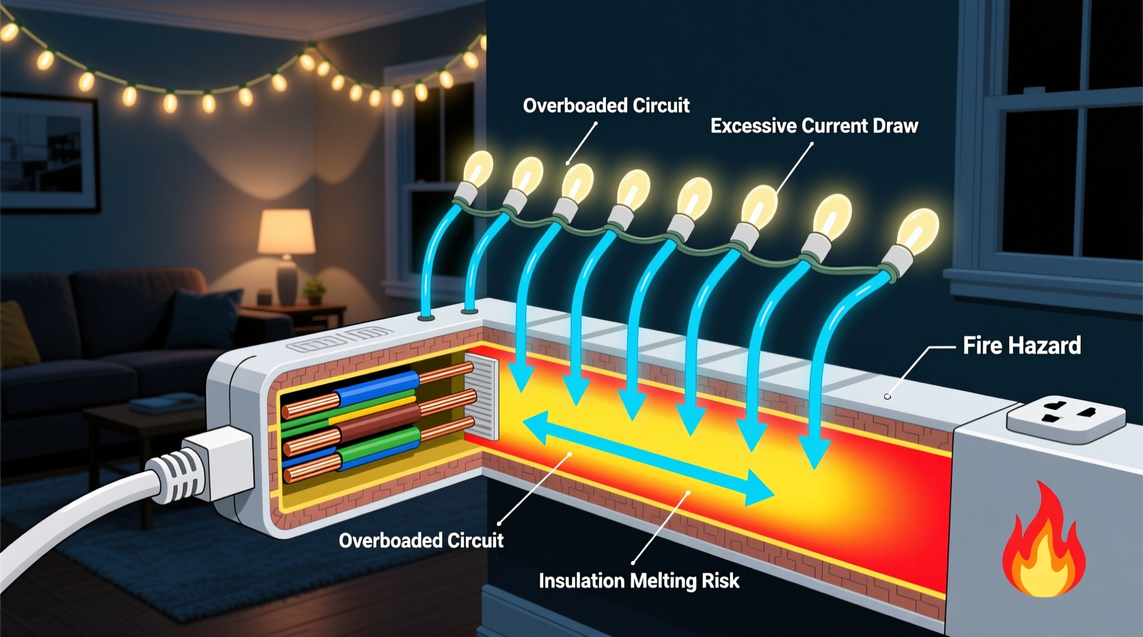 why do extension cords heat up when powering multiple light strands