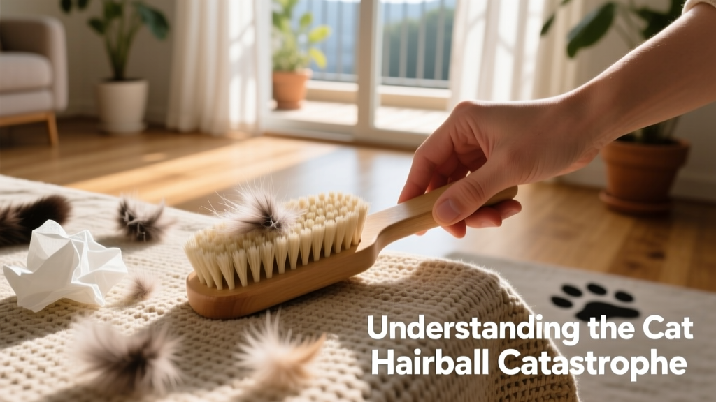 Brush with cat's hair being held by pet parent.