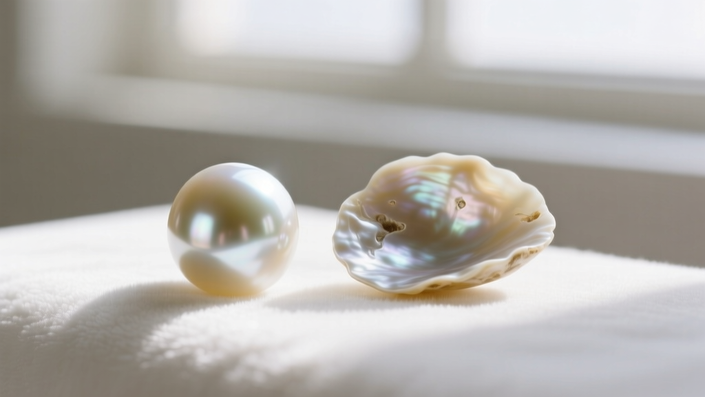 Macro shot comparing a perfectly round glass pearl with an asymmetrical freshwater cultured pearl resting on white velvet fabric