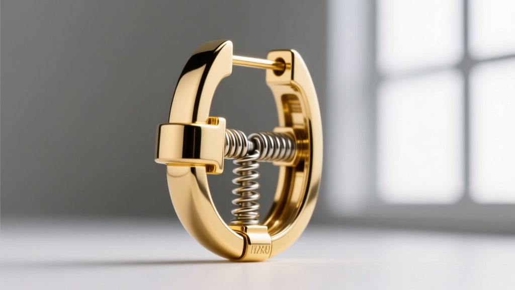 Macro view of a leverback clasp on a heavy dangle earring, showing the internal spring tension hinge and the secure locking groove