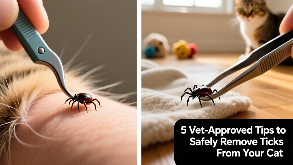 Side-by-side comparison: proper tick removal tool gripping a tick near the skin versus improper method (tweezers pinching the tick’s body)