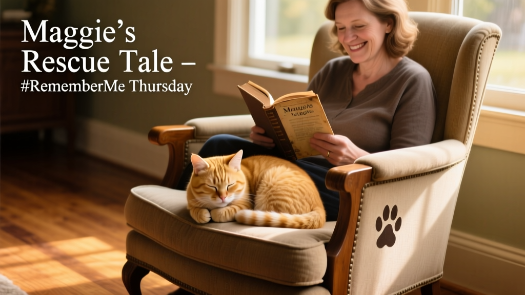 Maggie curled up beside Susan’s chair while she reads, showing deep comfort and trust