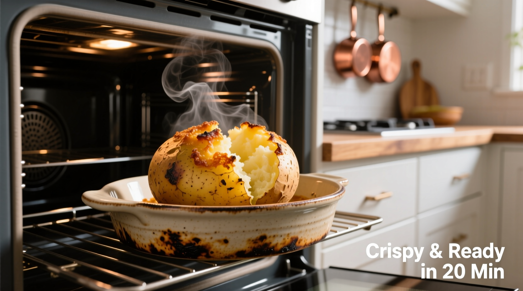 Microwave pre-cooked potato finishing in oven