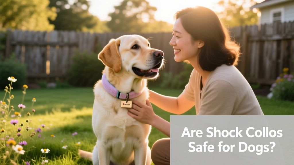 A calm, happy dog wearing a soft fabric collar while making eye contact with their owner