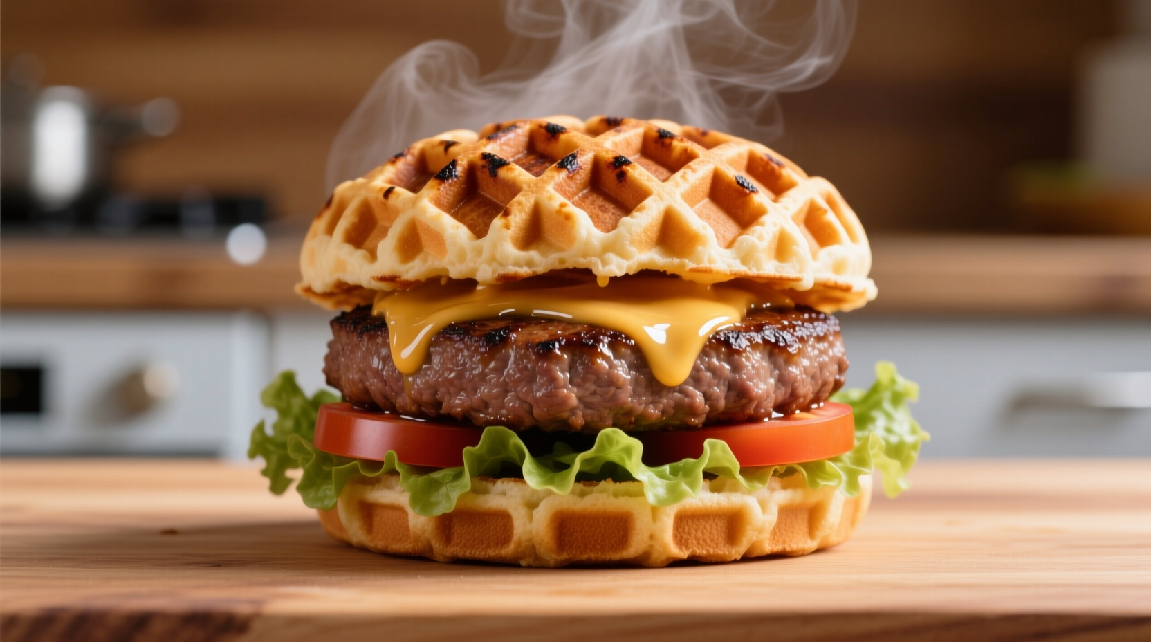 waffle a beef patty for a quick and easy burger
