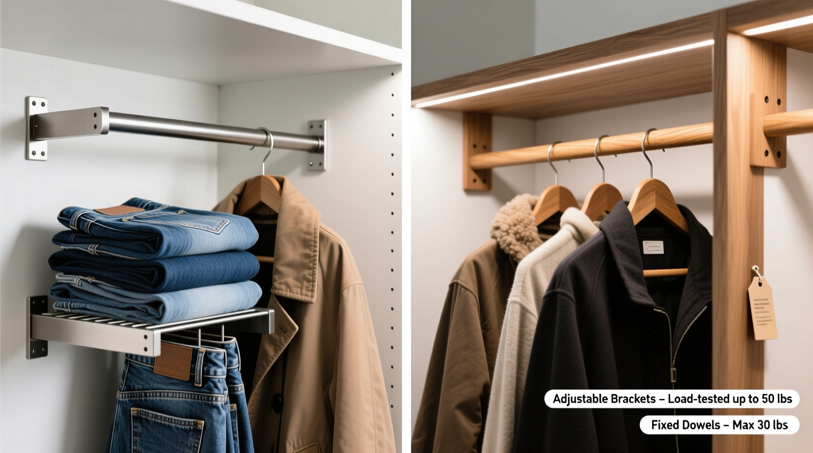 closet organization tips brackets vs dowels for heavy loads