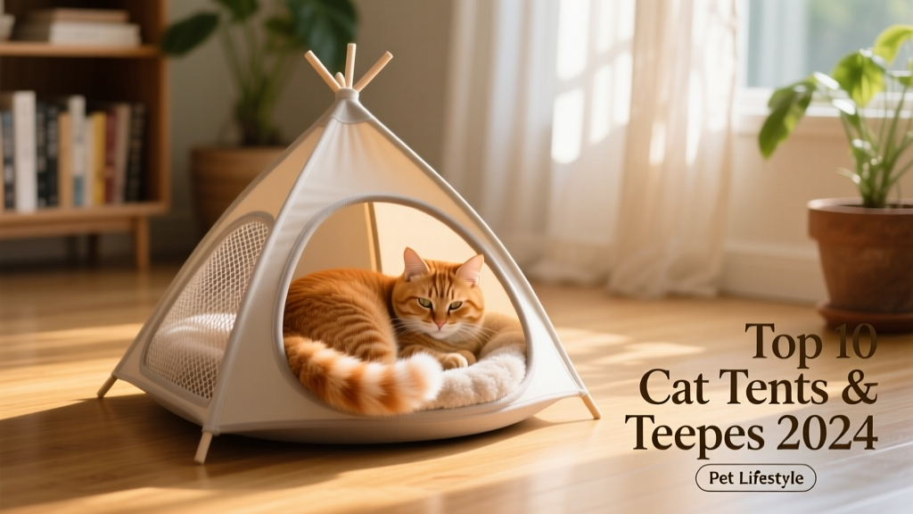A relaxed ginger cat curled up inside a FurPetVo Mini Nest Pod on a hardwood floor, with soft natural light filtering in from nearby curtains