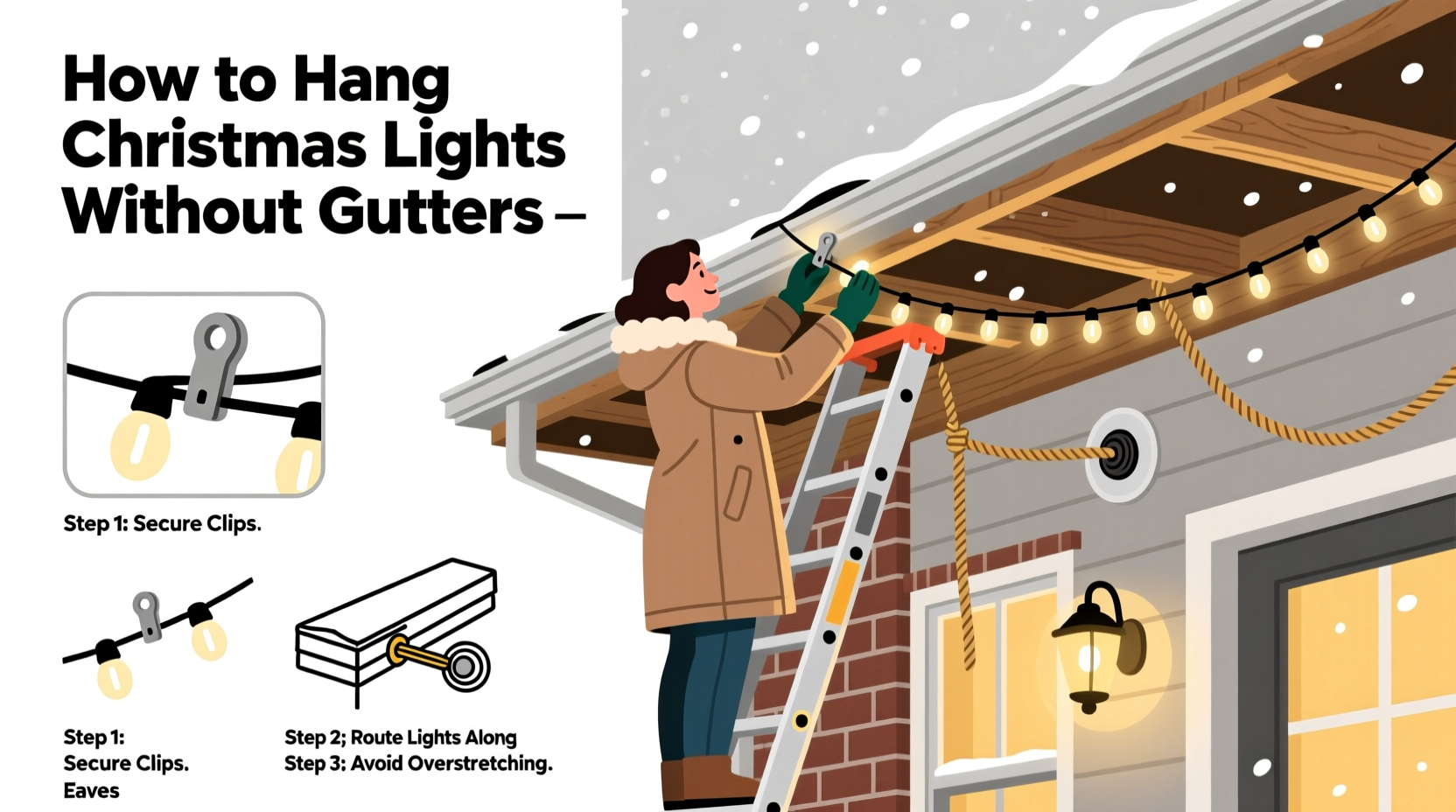 how do you hang christmas lights without gutters