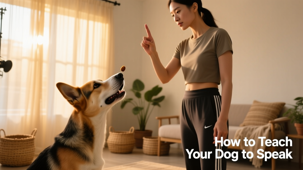 Owner holding a treat near their dog's nose while giving a clear hand signal, mid-training session