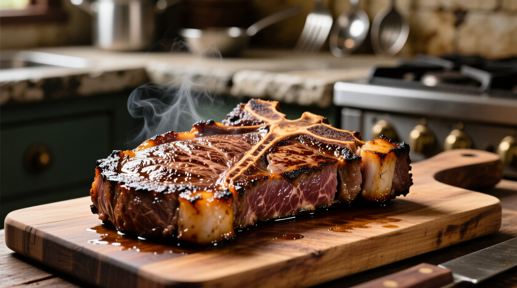 Perfectly seared rib steak with golden crust